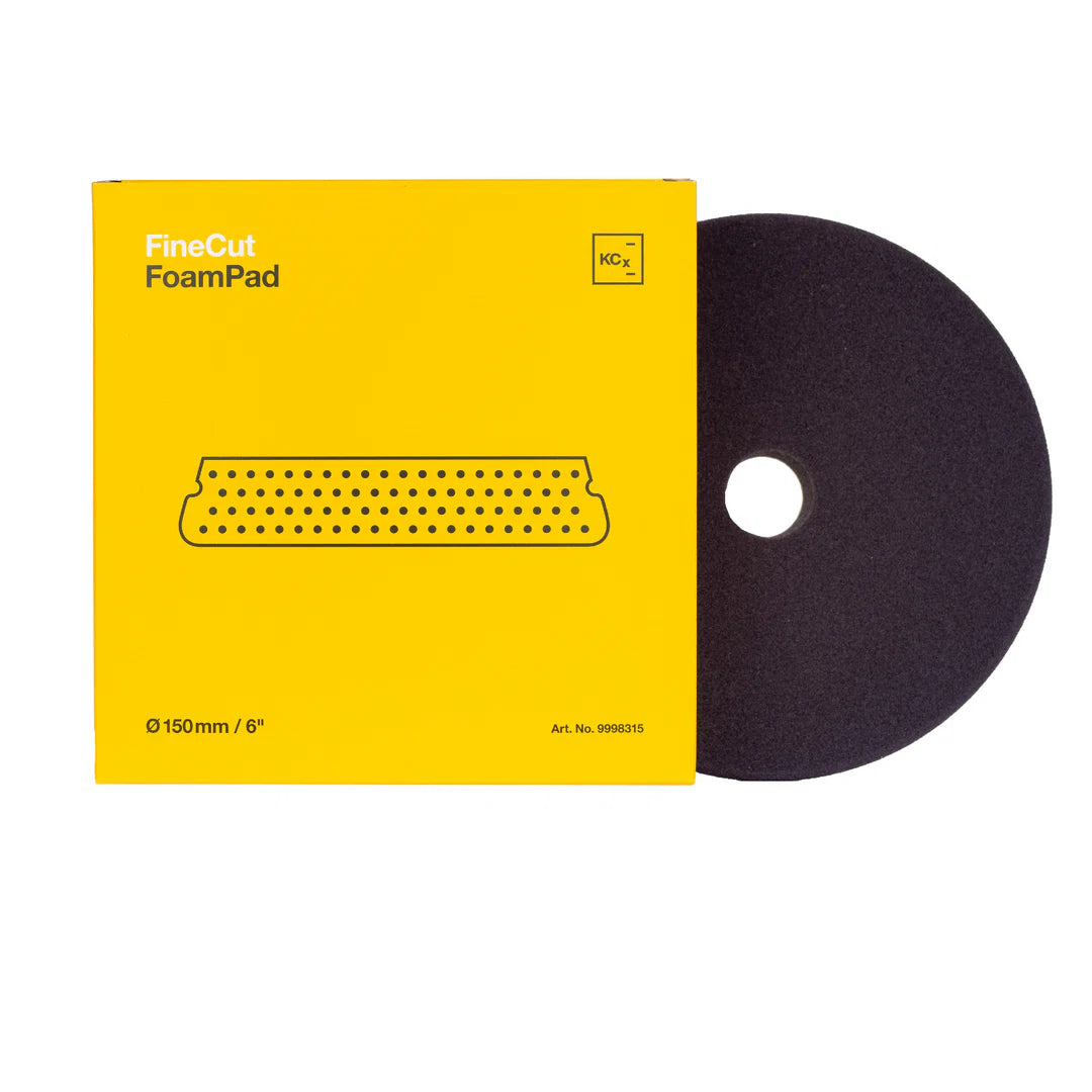 Black foam pad with yellow packaging labeled 'FineCut FoamPad' on a white background