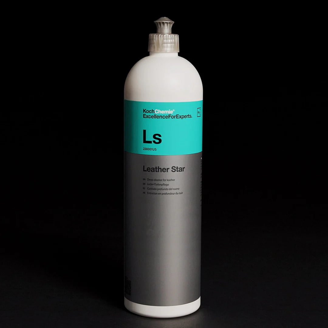 Bottle of Leather Star product on a black background